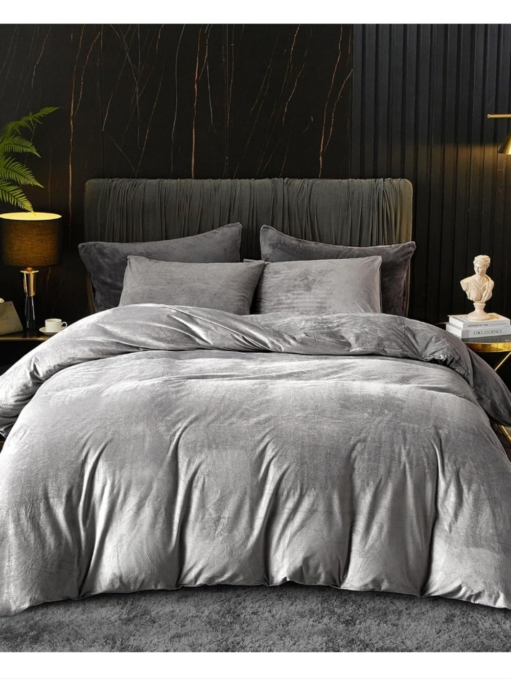 Velvet Douvet Cover Set in Gray Or. Blue KING